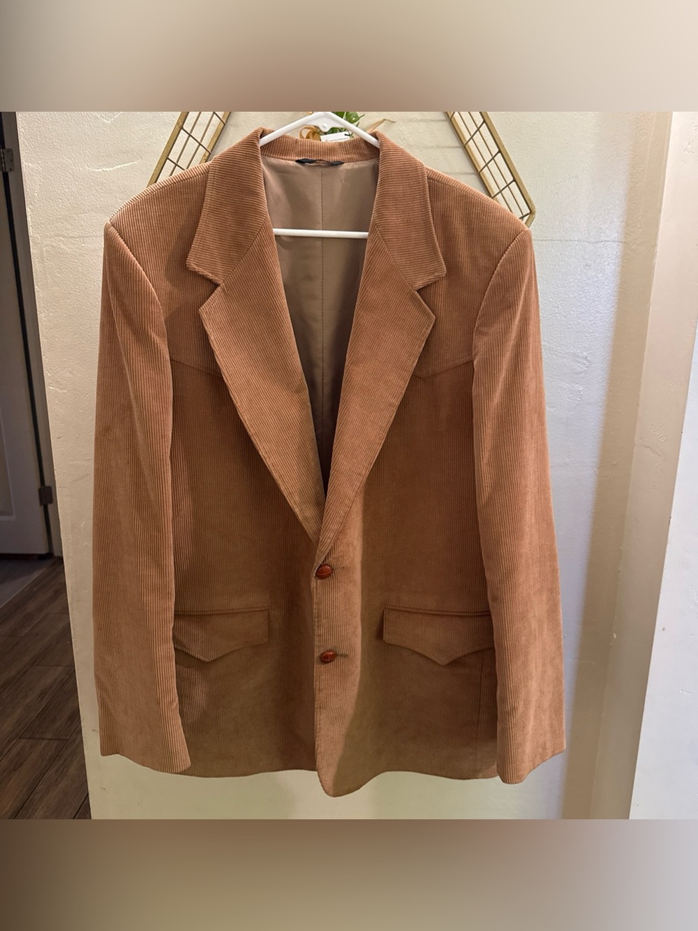 Vintage 70s Pioneer Wear Western Blazer Mens Size 44L Tan Corduroy